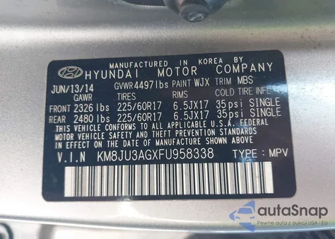 2015 Hyundai Tucson Se из США, поврежденный, VIN KM8JU3AGXFU958338